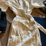 ZARA  Beige and Cream Striped Rustic side Cut Out Wrap Mini Dress Small Photo 5