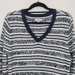 Croft & Barrow  Navy and White Striped V-Neck Sweater Size XL Navy Knit Sweater Photo 1