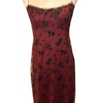 Y2k Burgundy Floral Mini Slip Dress with Spaghetti Straps, Small Red Photo 0