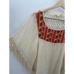 Lovestitch Cream Tulum Fringe Top Boho Embroidery Oversized Fit Women Small NWT Photo 2