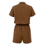 SheIn Flap Pocket Drawstring Waist Shirt Romper in Brown, Size M Photo 1