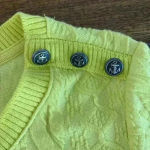 Lands' End  Womens Medium Top Sweater Short Sleeve Cable Knit Yellow Button Photo 7