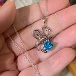 Sterling Silver Cat With Blue Cubic Zirconia Heart Necklace Photo 1