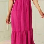 Marie Oliver  Vanessa Fuschia Pink Subtle Plaid Short Sleeve V Neck Maxi Dress Photo 0