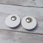 Vintage Stud Earrings For Pierced Ears Slightly Domed White with Red Photo 5