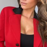 Marie Claire Fiala Marie Clair Fiala | Vintage Red Button Front Blazer with Leather Collar (2)B141 Photo 5