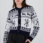 Blue and White Patterned Women's Sweater 🎄🪅 Black Size L Photo 0