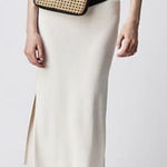 Free People Golden Hour Midi Skirt Tea Combo Ribbed Slit Cream White Size Small Photo 0