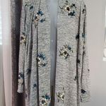 Anthropologie Fig & Flower Floral Embroidered Gray Duster Length Sweater, Large Photo 0