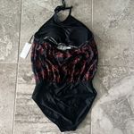 Calvin Klein High Neck Halter Blouson in Black/Red, Size 10 NEW w/Tag $118 Photo 2