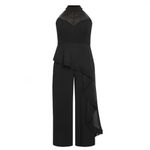 City Chic Mika Halter Jumpsuit Sheer Asymmetrical Ruffle Overlay Wide Leg 20 Photo 2