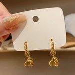18K Gold Plated Love Heart Dangle Drop Earrings for Women Photo 0