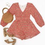 Altar'd State Altar’d State Orange-Red Short Jumpsuit Size M EUC Scoop Neck Flutter Sleeve Fit Photo 1