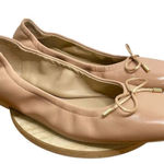 Stuart Weitzman Bardot Leather Ballet Flats Square Toe Bow Tan Nude Neutral 7 Photo 0