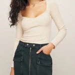 Reformation  Leighton Knit Top Ribbed Long Sleeve Cream Size Medium Photo 0