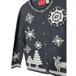 Holiday Lodge by Northcrest Christmas‎ Snowflakes Deer Cardigan Sweater XL Gray Photo 2