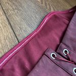 Tic Toc  Embroidered Burgundy Faux Leather Corset Top Photo 2