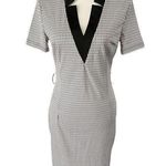 Chic Me  Black & White Geometric Print V Neck Midi Sheath Dress Womens Size Medium Photo 0