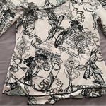 Armand Thiery Affinites French pink novelty newspaper boho blouse, size 2 art Photo 13