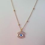 Boutique NEW‎ Handmade Evil Eye Yellow Gold Filled Simulated Diamond Necklace, 18-20” Photo 4