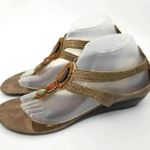 MIA  Womens Rosy Low Wedge Thong Gold Beaded Jeweled Sandal Size 9.5 Photo 0