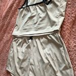 Cream and Black Pajama Set with Soft Fabric and Minimalist Design Bottoms+Top Size L Photo 2