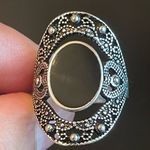 Black obsidian S925 antique silver statement ring Photo 4