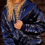 Free People Movement Polar Ice Pullover Metallic Corduroy Detail Blue Pullover Photo 0