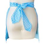 Vintage Teal Blue & White Gingham Embroidered Kitchen Half Apron with Pocket Photo 1