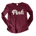 PINK - Victoria's Secret Victorias Secret PINK Logo Long Sleeve Pullover Round Neck Tee Top‎ Burgundy XS Photo 0