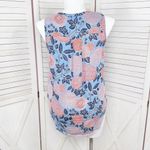 Cynthia Rowley Floral Linen Sleeveless Shirt Button Front Blue Coral Red Large Photo 3