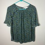 Lark & Ro Floral Ruffle Short Sleeve Blouse Work Office Casual Boho Size M Green Size M Photo 0