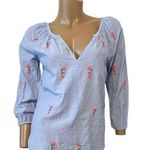 Velvet by Graham Spencer Martha neon floral embroidered blouse XS TB 4707 Blue Photo 11