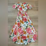 Anthropologie Abel the Label V-neck Hi Low Midi Dress White Pink Floral Rayon Size M Photo 4