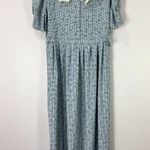 Vtg 90s Sarah Elizabeth Prairie Dress Womens 12 Blue Plaid Floral Pearls Cottage Photo 0