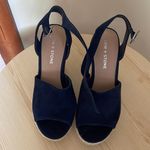 SUN STONE Navy 1" Platform Fey Round Toe Block Heel Buckle Espadrille Shoes S 7 Blue Photo 1