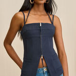 Cult Gaia  Katella Corset Top Zip Front Halter Navy Deep Lake 2 NWT Photo 0