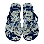 Brighton  Blue Floral Embossed Crystal Rhinestone Sandals Thongs Flip Flops Sz 10 Photo 2