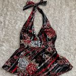 Wet Seal Vintage 90s Satin Floral Halter Top with Red and Black Accents Photo 0