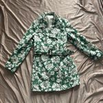 Green & White Floral Peacoat Size M Photo 0