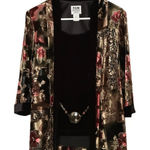 R&M Richards Top Women 8P Black Gold Red Metallic Velvet Burnout Cardigan Formal Photo 0