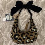 NWT Viral Leopard Cheetah Beaded Sequin Bag Black Velvet Bow Made in India New Photo 1