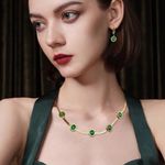 18K Gold Plated green Emerald Necklace SET Stainless Steel womens jewelry green Photo 0
