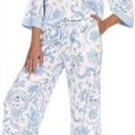 Flora Nikrooz FN by Women's Pajama Set Blue Paisley Print Top Pants Large Photo 0