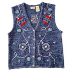 VINTAGE BOBBIE BROOKS Ornament Christmas Sweater Vest Blue Size M Photo 0