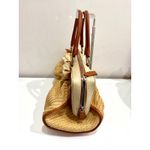 Valentino Garavani Rosette Woven Raffia Canvas Top Handle Bag Natural Beige Photo 3