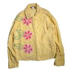 Vtg 1990s Scrap Work Yellow Pink Cotton Terry Floral Pattern Button Up Top Sz XS Photo 0