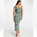 ASOS NEW Plissé Green Zebra One Shoulder Stretchy Accordion Maxi Dress Size 12 Photo 2
