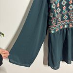 Savanna Jane Boho Top Women 2X Plus Size Emerald Green Ruffle Holiday Aztec Photo 5