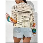 SheIn Crochet Cardigan Womens Multicolor S SunnyBelle Button Long Sleeve V Neck Photo 2